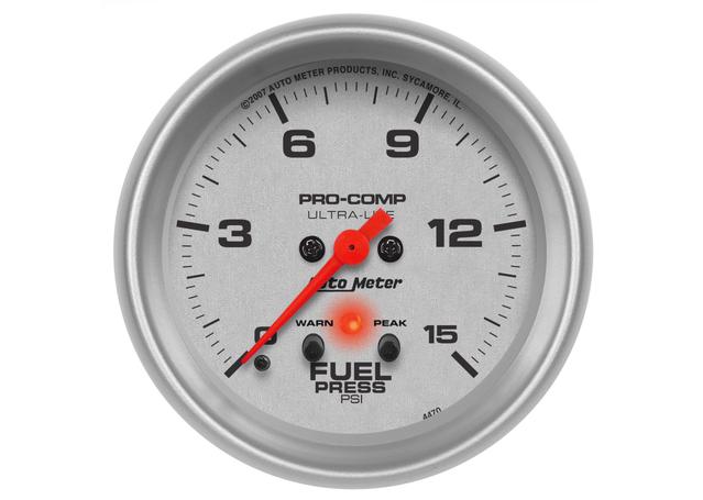 Autometer Ultra-Lite 2-5/8in Fuel Pressure Gauge 0-15 PSI Full Sweep Electric w/Peak AU4470