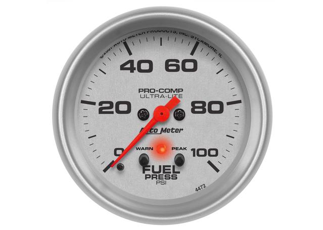 Autometer Ultra-Lite 2-5/8in Fuel Pressure Gauge 0-100 PSI Full Sweep Electric w/Peak AU4472