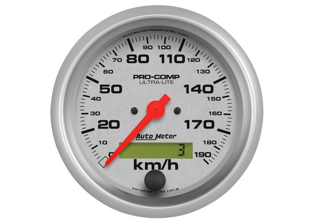 Autometer Ultra-Lite 3-3/8in Speedo Gauge 190KPH Electronic In Dash AU4487-M