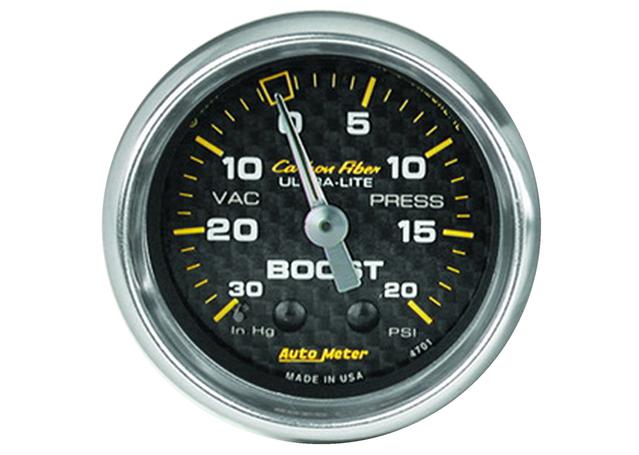 Autometer Carbon Fiber 2-1/16in Boost Vacuum Gauge 30in/Hg 20PSI Mechanical AU4701