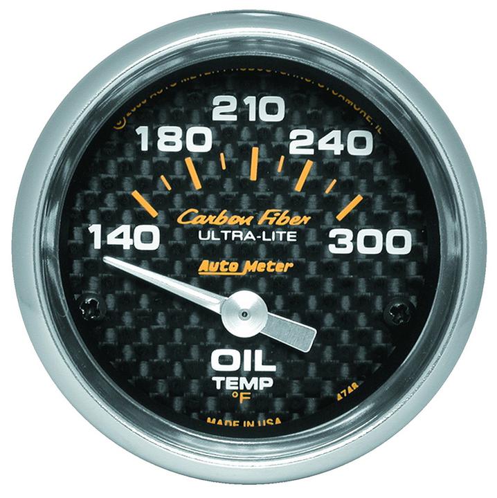 Autometer Carbon Fiber 2-1/16in Oil Temp Gauge 140-300F Short Sweep Electric AU4748