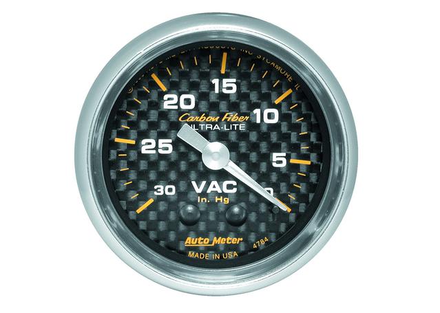Autometer Carbon Fiber 2-1/16in Vacuum Gauge 30IN/GH Mechanical AU4784