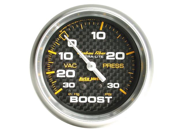 Autometer Carbon Fiber 2-5/8in Boost Vacuum Gauge 30in/Hg 30PSI Mechanical AU4803