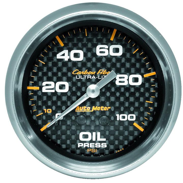 Autometer Carbon Fiber 2-5/8in Oil Pressure Gauge 0-100PSI Mechanical AU4821