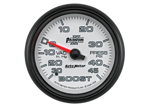 Autometer Phantom II 2-5/8in Boost Vacuum Gauge 30in/Hg 45PSI Mechanical AU7808