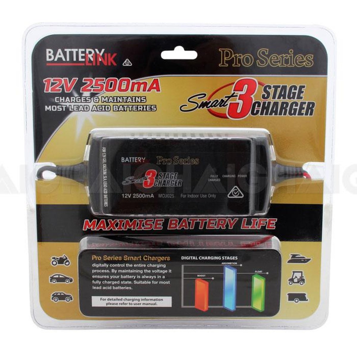 Battery Link Smart Battery Charger 2.5A 12V 3 Stage