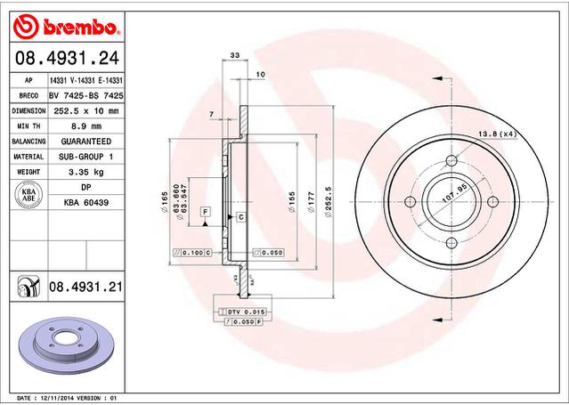 Brembo OE Brake Rotor Pair Rear 08.4931.21