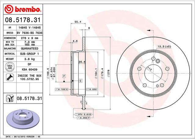 Brembo OE Brake Rotor Pair Rear 08.5178.31