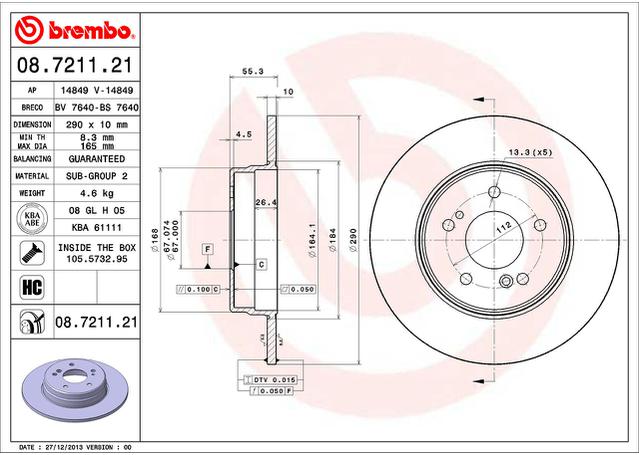 Brembo OE Brake Rotor Pair Rear 08.7211.21