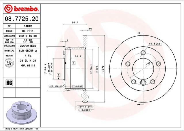 Brembo OE Brake Rotor Pair Rear 08.7725.20