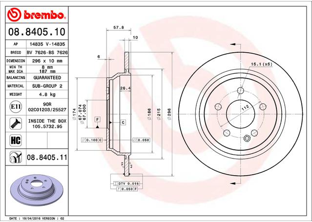 Brembo OE Brake Rotor Single Rear 08.8405.11