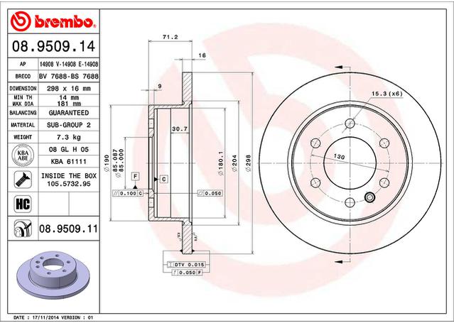 Brembo OE Brake Rotor Pair Rear 08.9509.11