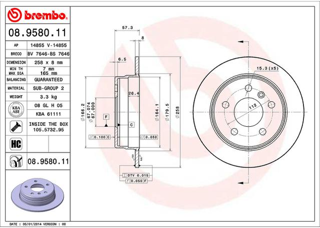 Brembo OE Brake Rotor Pair Rear 08.9580.11