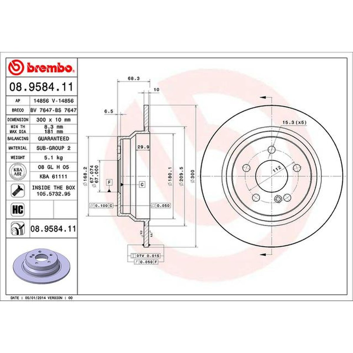 Brembo OE Brake Rotor Single Rear 08.9584.11