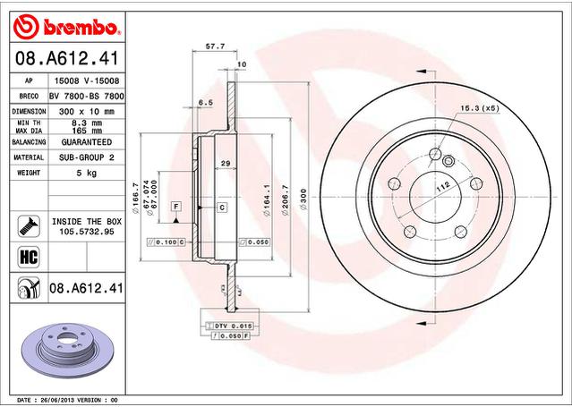 Brembo OE Brake Rotor Pair Rear 08.A612.41