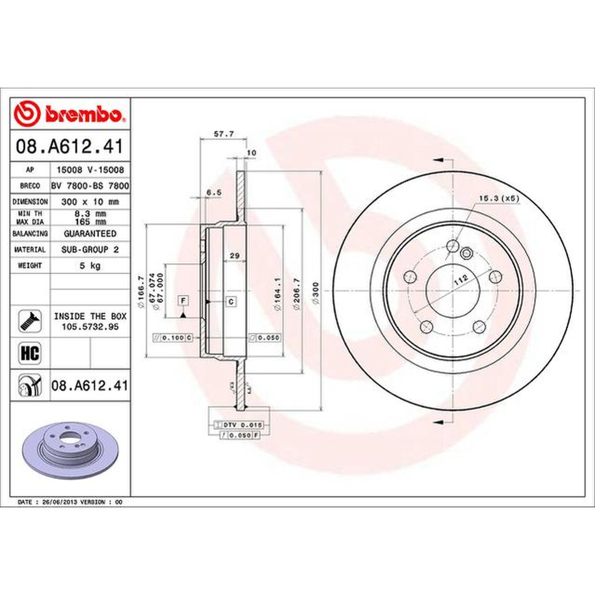 Brembo OE Brake Rotor Single Rear 08.A612.41
