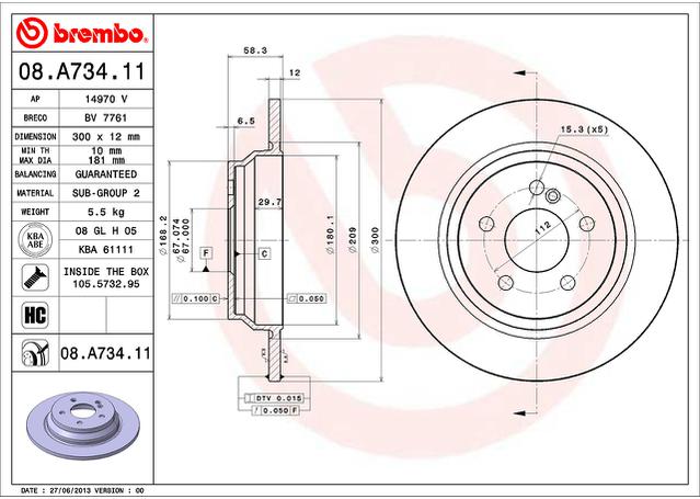 Brembo OE Brake Rotor Pair Rear 08.A734.11