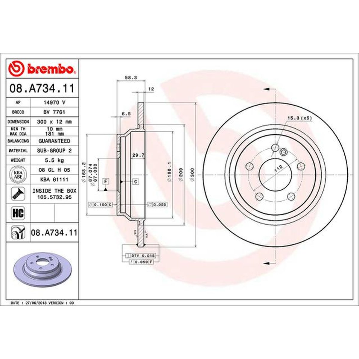 Brembo OE Brake Rotor Single Rear 08.A734.11