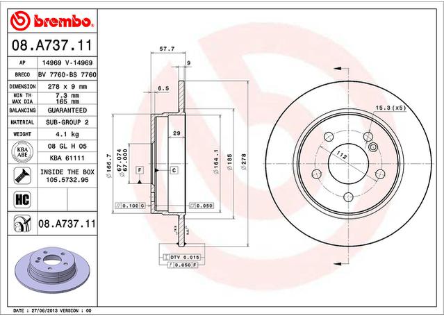 Brembo OE Brake Rotor Single Rear 08.A737.11