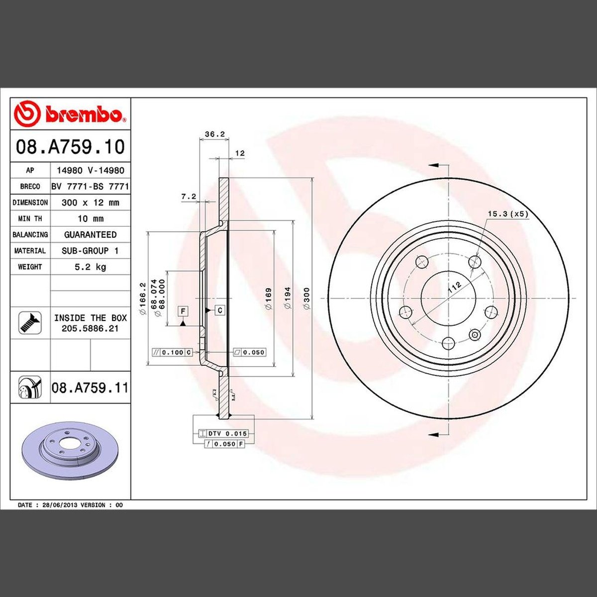 Brembo OE Brake Rotor Single Rear 08.A759.11