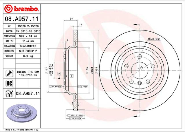 Brembo OE Brake Rotor Pair Rear 08.A957.11