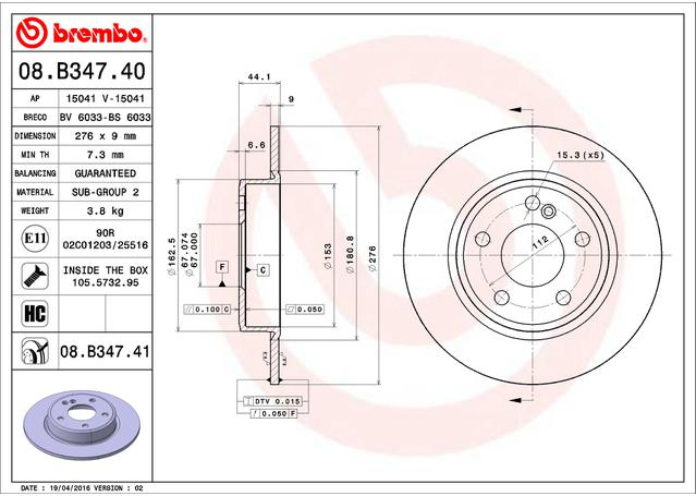 Brembo OE Brake Rotor Pair Rear 08.B347.41