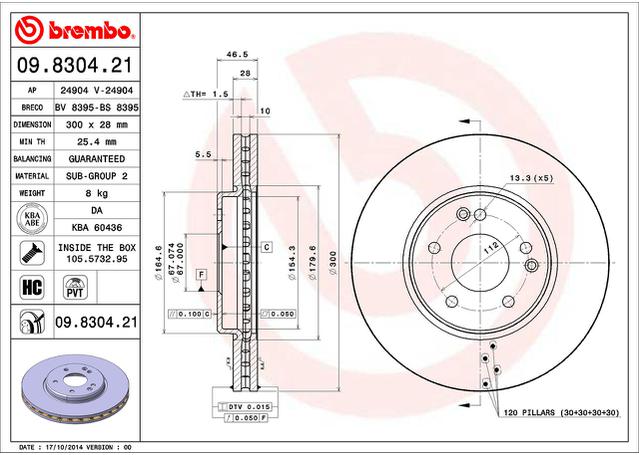 Brembo OE Brake Rotor Pair Front 09.8304.21