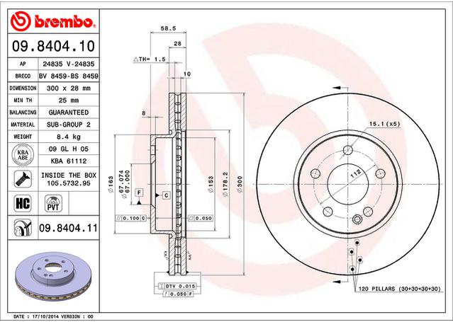 Brembo OE Brake Rotor Pair Front 09.8404.11