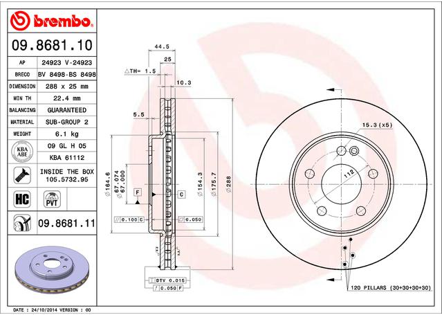 Brembo OE Brake Rotor Pair Front 09.8681.11