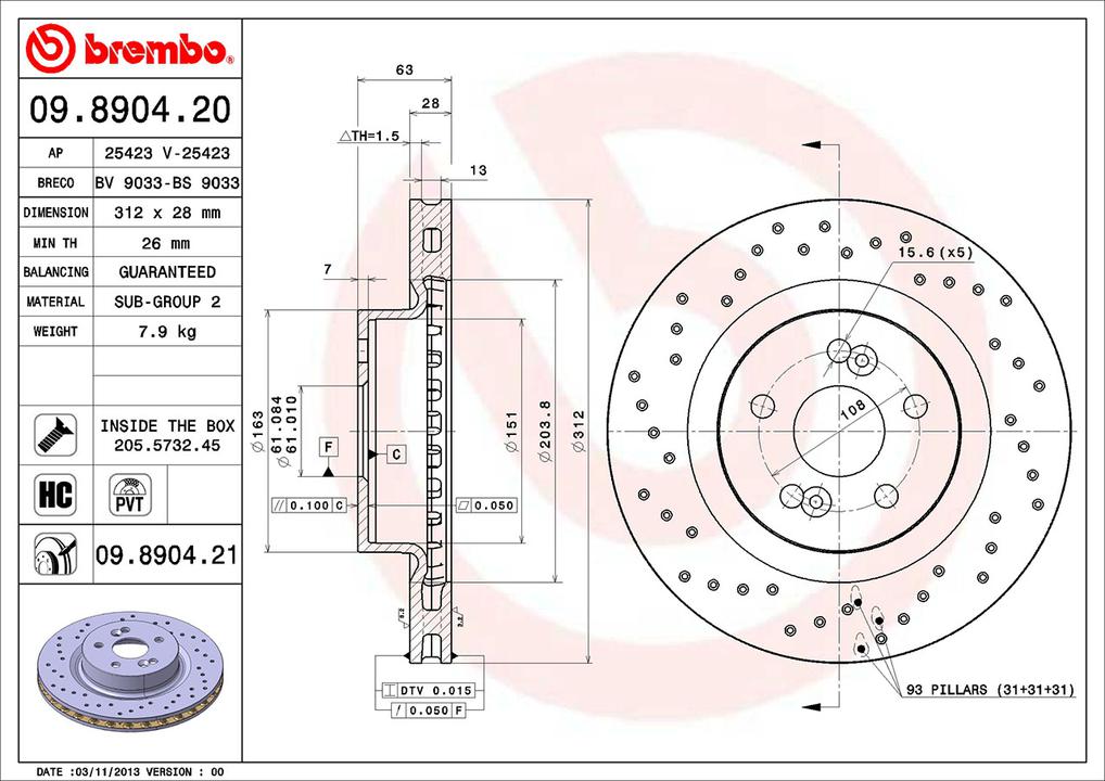 Brembo OE Brake Rotor Pair Front 09.8904.21
