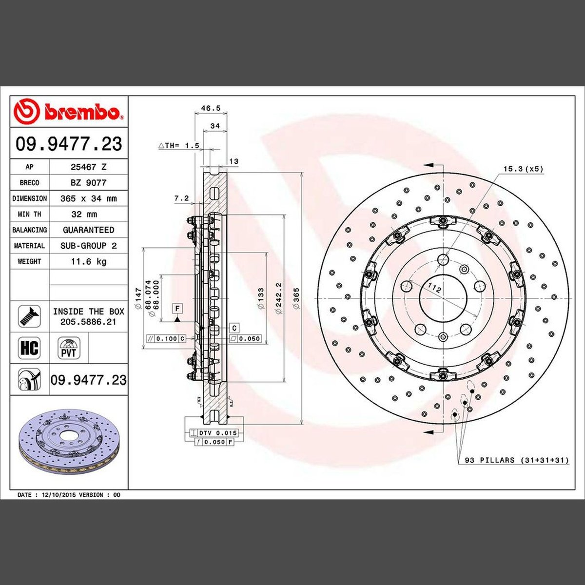 Brembo OE Brake Rotor Pair 09.9477.23