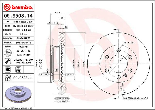Brembo OE Brake Rotor Pair Front 09.9508.11