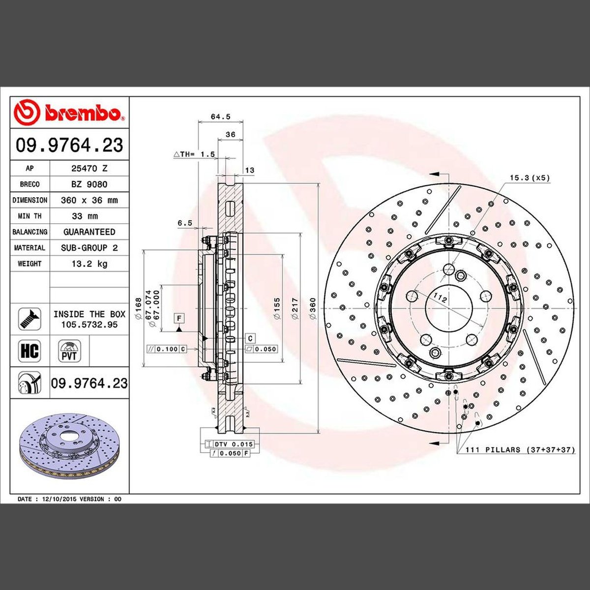 Brembo OE Brake Rotor Pair Front 09.9764.23
