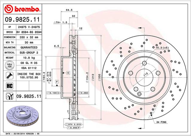 Brembo OE Brake Rotor Pair Front 09.9825.11