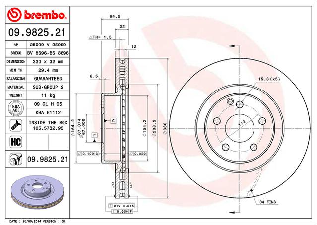 Brembo OE Brake Rotor Pair Front 09.9825.21