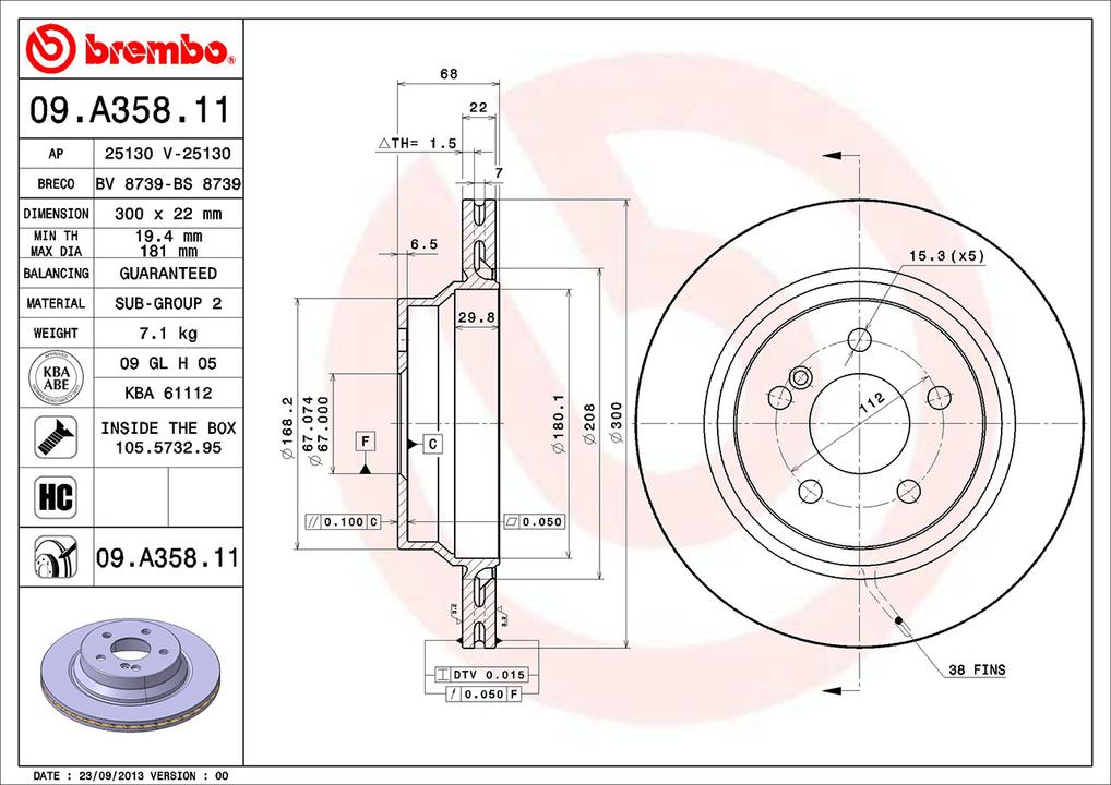 Brembo OE Brake Rotor Pair Rear 09.A358.11