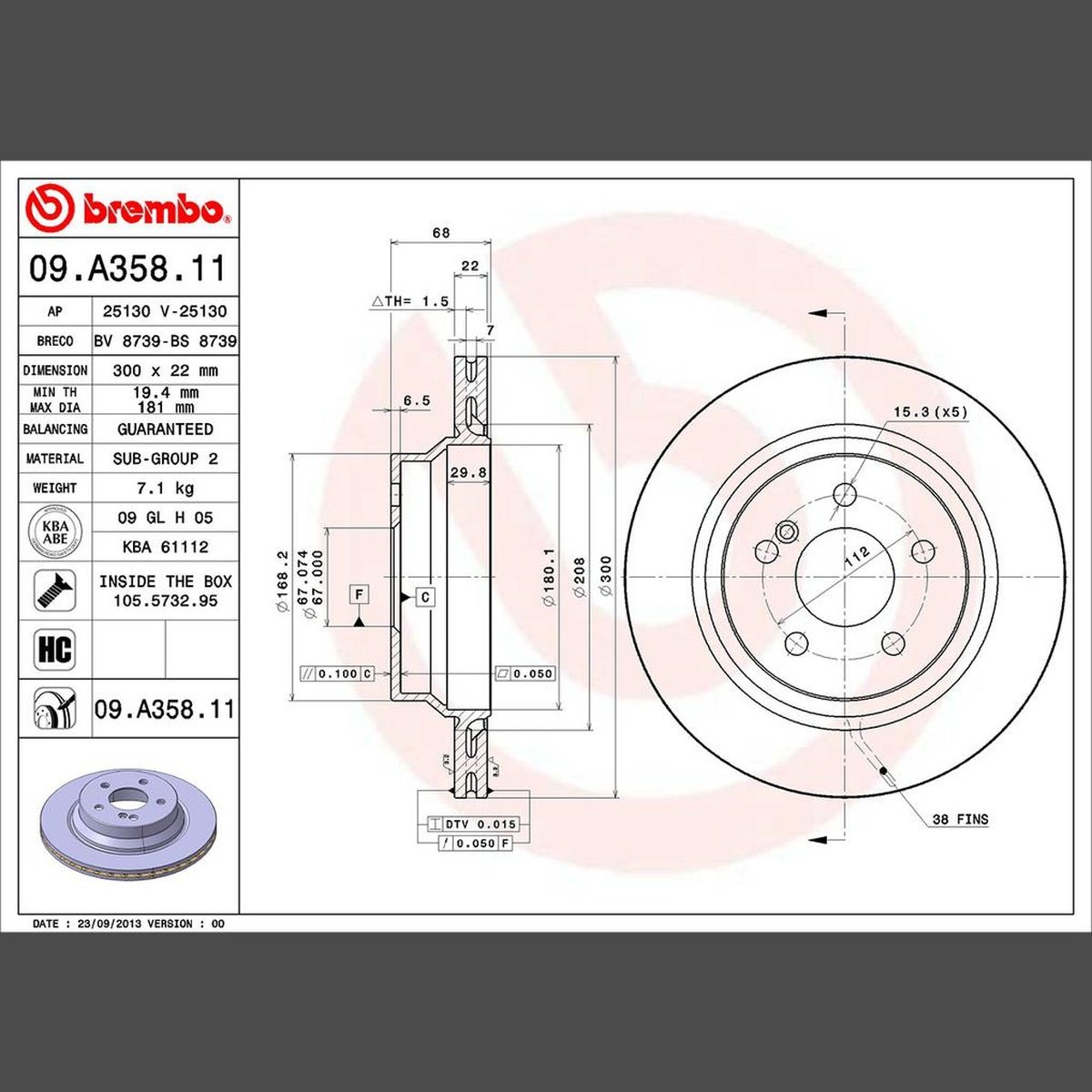 Brembo OE Brake Rotor Single Rear 09.A358.11