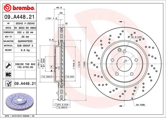 Brembo OE Brake Rotor Pair Front 09.A448.21
