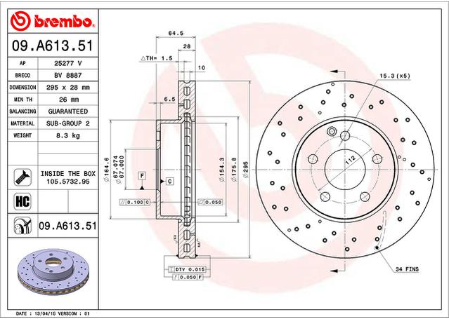 Brembo OE Brake Rotor Pair Front 09.A613.51