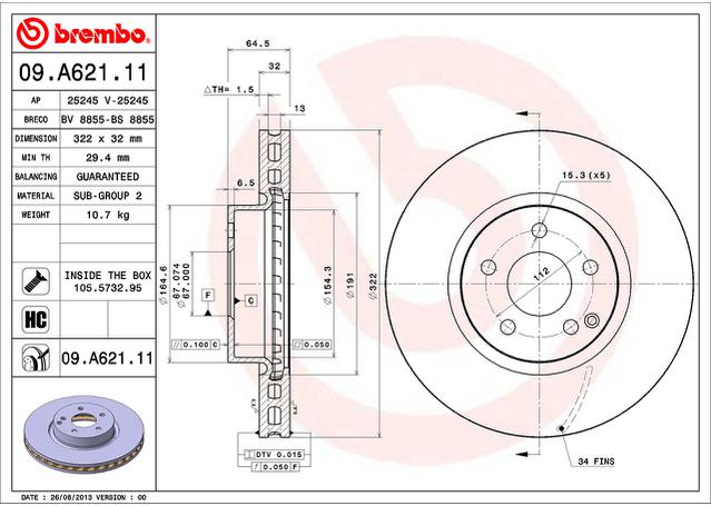 Brembo OE Brake Rotor Pair Front 09.A621.11