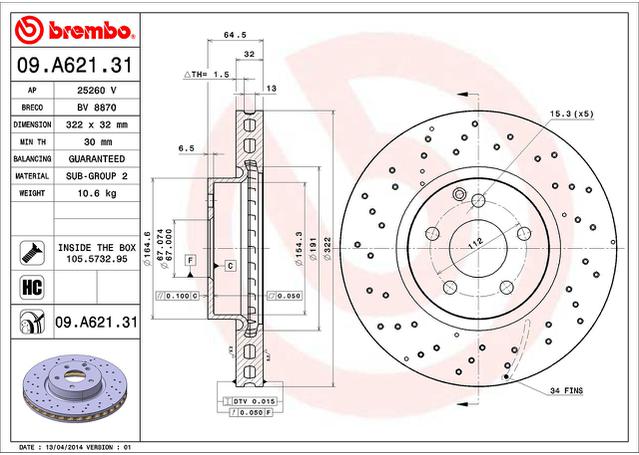 Brembo OE Brake Rotor Single Front 09.A621.31
