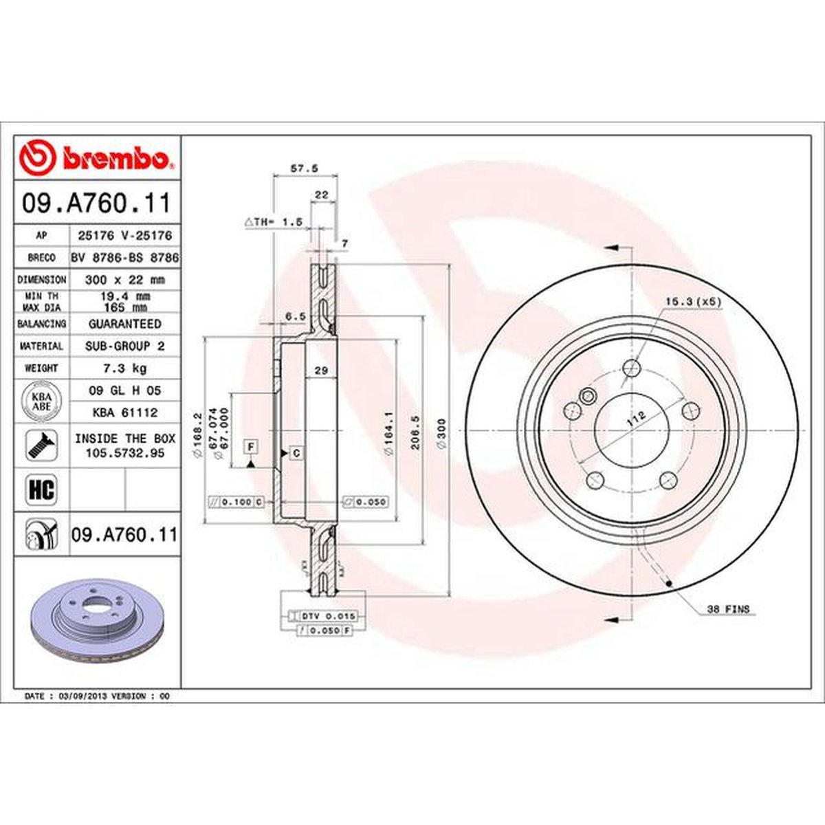 Brembo OE Brake Rotor Pair 09.A760.11