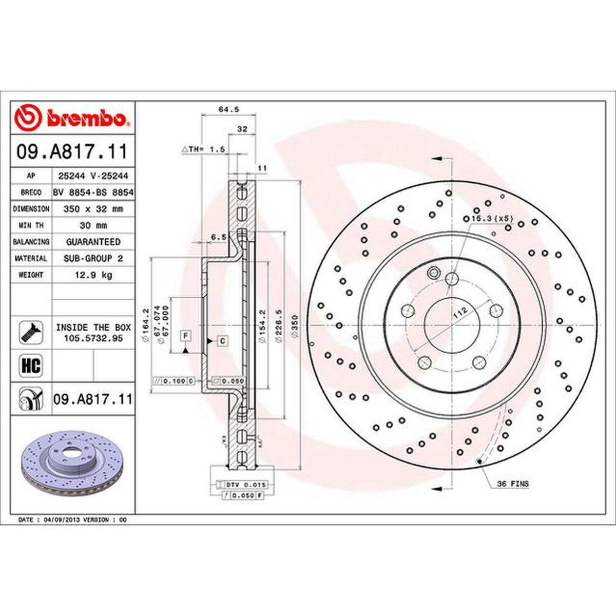 Brembo OE Brake Rotor Pair Front 09.A817.11