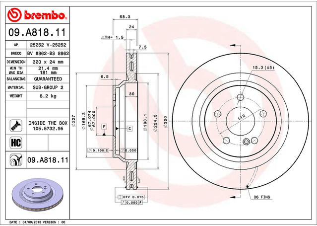 Brembo OE Brake Rotor Single Rear 09.A818.11