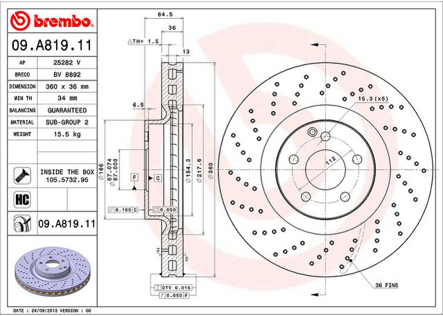 Brembo OE Brake Rotor Pair Front 09.A819.11