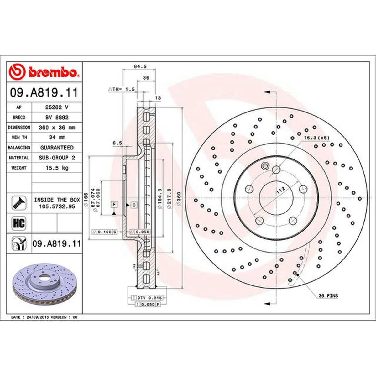 Brembo OE Brake Rotor Single Front 09.A819.11