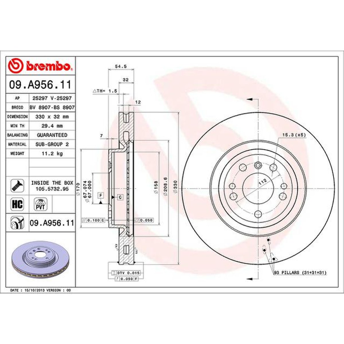 Brembo OE Brake Rotor Pair Front 09.A956.11
