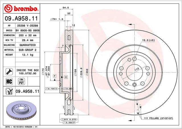 Brembo OE Brake Rotor Pair Front 09.A958.11