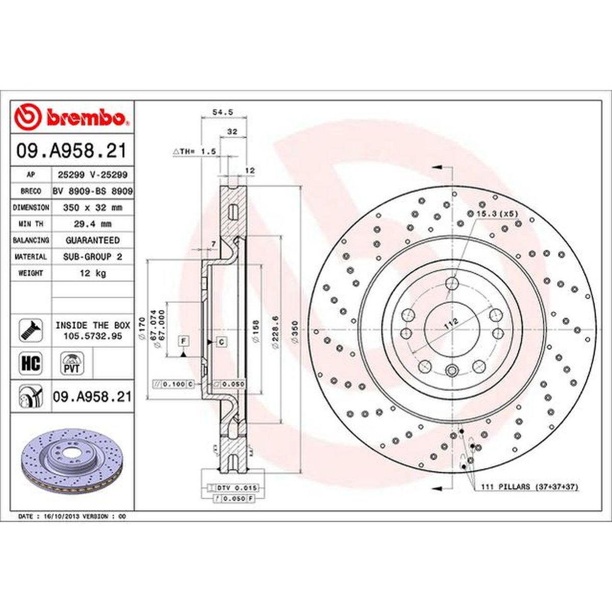 Brembo OE Brake Rotor Pair Front 09.A958.21