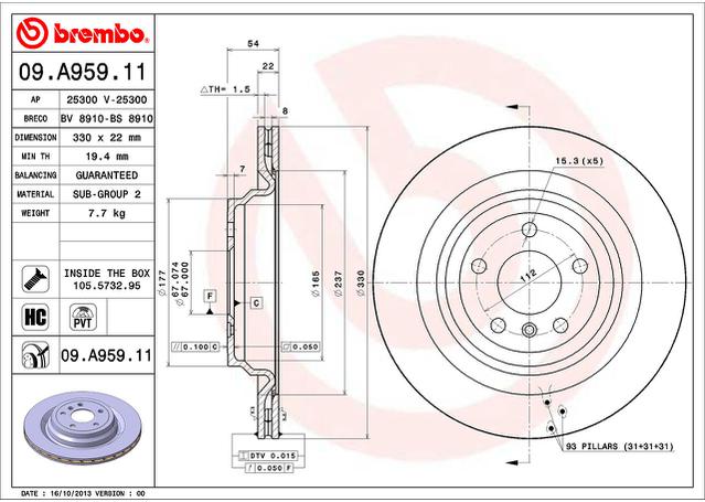 Brembo OE Brake Rotor Pair Rear 09.A959.11
